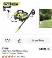 Ryobi 1800psi Electric Pressure Washer