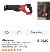Milwaukee M18 Sawzall 2821-20 Tool Only