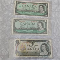3 Canadian Dollar Bills1954, 1967, & 1973