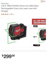 Milwaukee 100ft Rechargeable Cross Line Laser