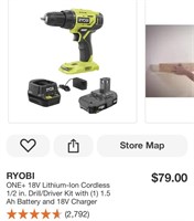 Ryobi 18V 1/2" 2 Speed Drill/Driver Kit