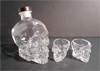 Three Glass Skulls - Bottle & 2 Shot Glasses