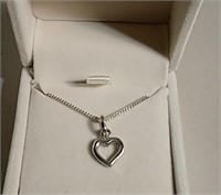 Sterling Heart Pendant Necklace 16" Chain