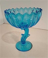 Blue Pedestal Blown Glass Bowl