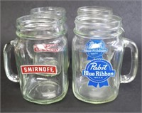 4 Maison Jar Smirnoff Pabst Blue Ribbon Mugs