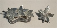 Two Sterling Pins Triple Maple Leaf & Single