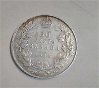 1916 Canada Silver 50 Cent Coin
