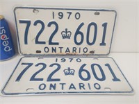Plaque d'immatriculation Ontario Paire 1970