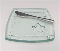 Simons Art Glass Cheese Plate and Holeston Knife