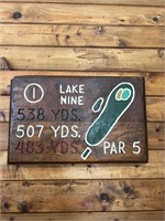 Wood Golf Course Sign: 1, Lake Nine, Par 5