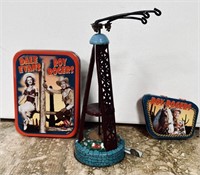 (3) Vtg. Tins: 1- Oil Rig Tin Toy & 2- Roy Rogers