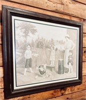 Vintage Barnyard Picture of Mother & 3 Children