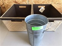 2 storage baskets , small galvanized bucket - all