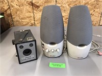 Vintage Ansco box camera,Labtex computer speakers