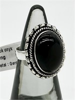 German Silver Ring - Sz 7 Black Onyx