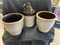 2 Salt Glazed Salt Glazed Storage Crocks with Jug