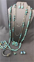 Assorted Jewelry Lot Blue Beads & More