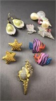 Shell & Fish Earrings & Pendant Jewelry Lot