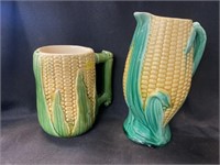 Majolica Ware Corn Pattern Mug and Pitcher
