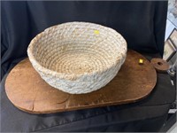 Painted Rye Straw Woven Basket with Cutting Board