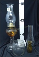 (1) Oil Lamp, (2) Chimneys & Lantern Glass