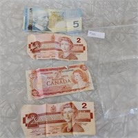 3 - $2 Bank Note and 1 $5 Note Canadian