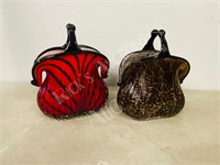 Pair of glass purses, approx 8" tall