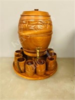 wood cask w/ glasses on stand
