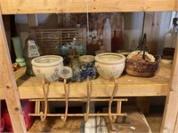Shelf Lot of Ceramic Pots & Other Items