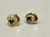 9k (375) gold earrings w/ sapphires & diamonds