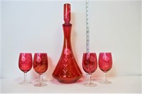 Vintage glass cranberry wine set