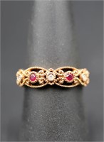 Sterling ruby & white sapphire ring, lab created