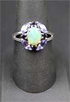 Sterling opal/tanzanite ring, lab created