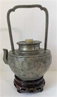 Chinese Pewter Tea Pot With Jade Insert