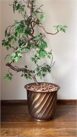 Bonsai Style Faux Plant In Brass Container