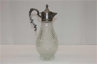 Claret Jug, Glass and Silver Plate 12" H