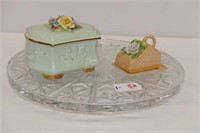 Footed Cut Glass 11" Plate With Radnor Dresser Box