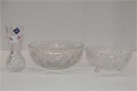 Pinwheel Bowls, 8" and 6 ", Crystal Vase 6"H