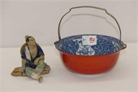 6" Oriental Style Bowl & Mudman Figurine 4"