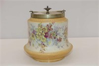 Staffordshire Pottery Biscuit Barrel 7"H