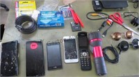PHONES, SUNGLASSES, CONTENTS OF TABLE