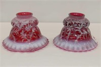 2 Cranberry Opalescent Lamp Shades