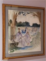 Mother, Daughter at Garden Party Watercolor Sketch