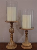(2) Pillar Holders w/ Glass Cylinder Candle Shades