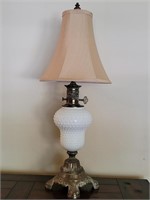 Vintage Hobnail Milk Glass Parlor Lamp w/ Shade