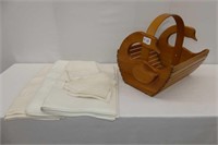 Pine Basket With Linen Tablecloth & Napkins