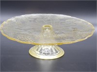 Yellow Pressed Glass Cake Stand w/ Grape Motif