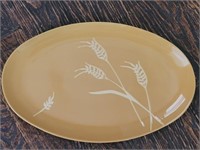 Vintage 18in Brown Ceramic Platter w/ Wheat Design