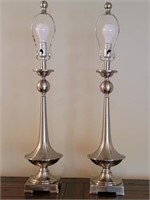 (2) Modern Brushed Nickle Table Lamps, no shades