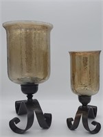 Pair Glass Shade Candle Holders on Metal Bases